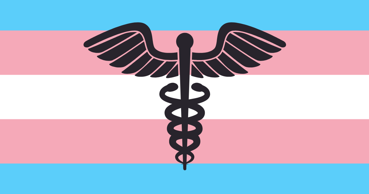 Trans pride flag with a healthcare symbol