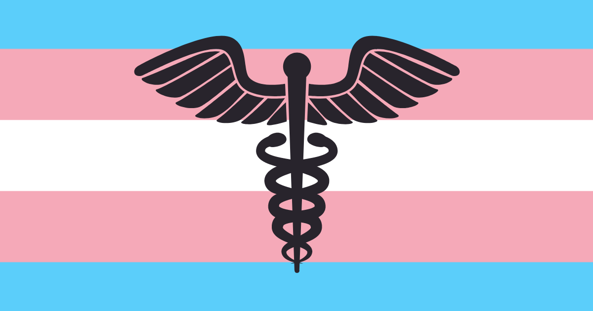 A Trans pride flag with a healthcare icon.